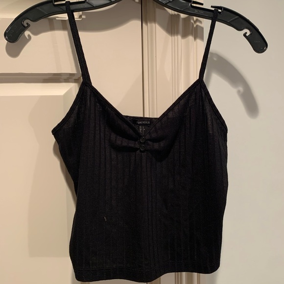Black ribbed button up cropped Tank Top Forever 21 with - Picture 1 of 3